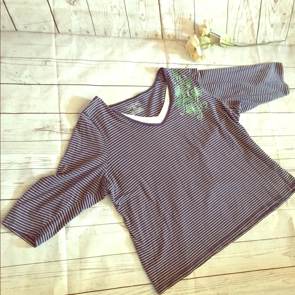 Crystal Kobe Navy Striped 3/4 Sleeve 2-in-1 Tee